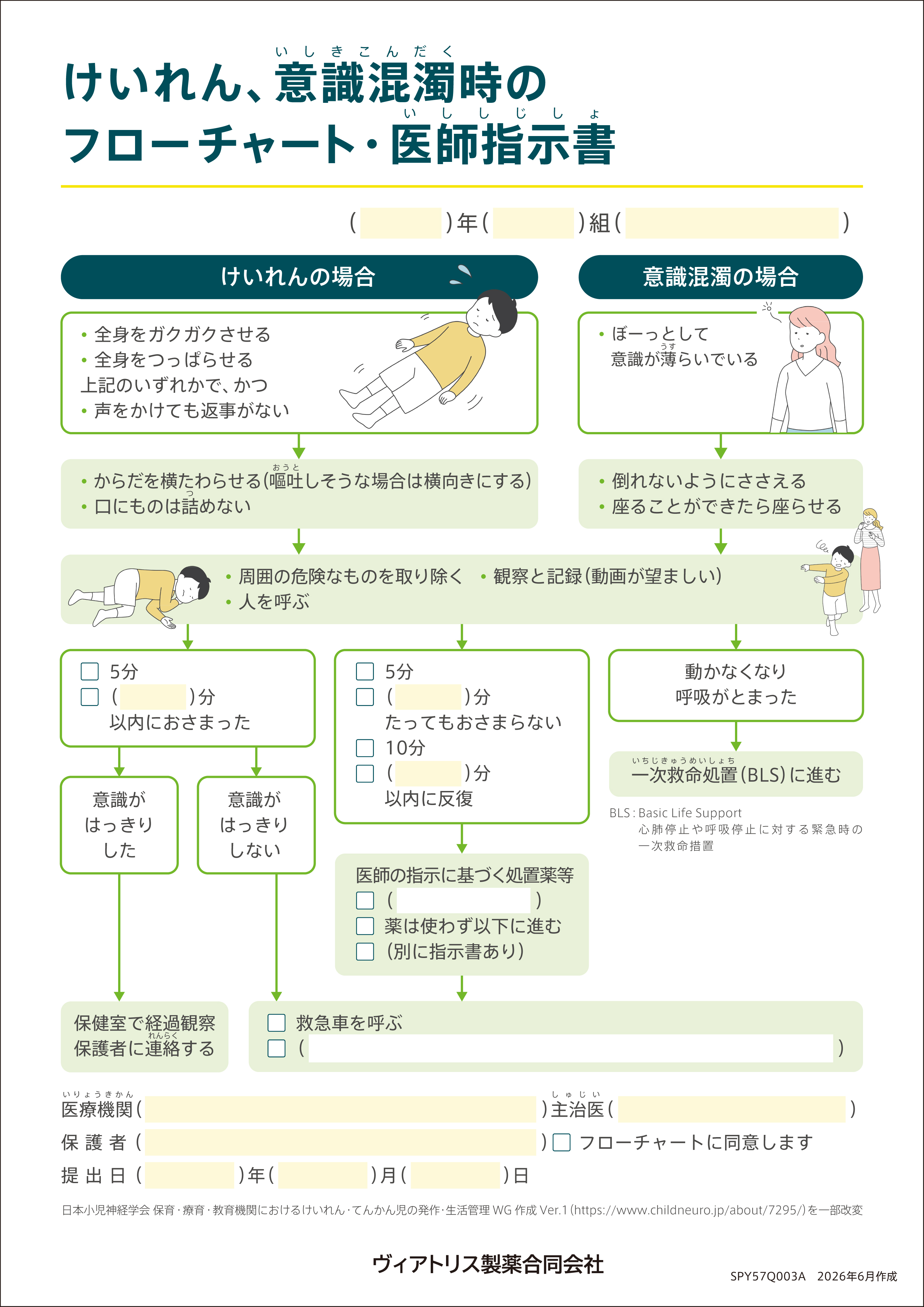 けいれん、意識混濁時のフローチャート・医師指示書のサムネイル